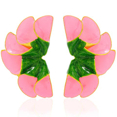 Aksod Large Flower Earrings Pink Enamel Floral Earrings Stud Dripping Oil Statement Plant Earrings Jewelry for Women (Green-Pink)