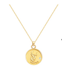 S925 Silver Zodiac Coin Necklace with 14K Gold Chain