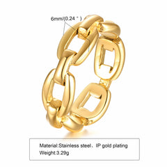 Trendy 18K Gold-Plated Stainless Steel Chain Ring