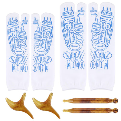 2 Pairs Reflexology Socks Set Family Pressure Point Foot Massage Socks with Trigger Point Tool Toe Separate Acupuncture Finger-Pressing Charts Kit for Women Men