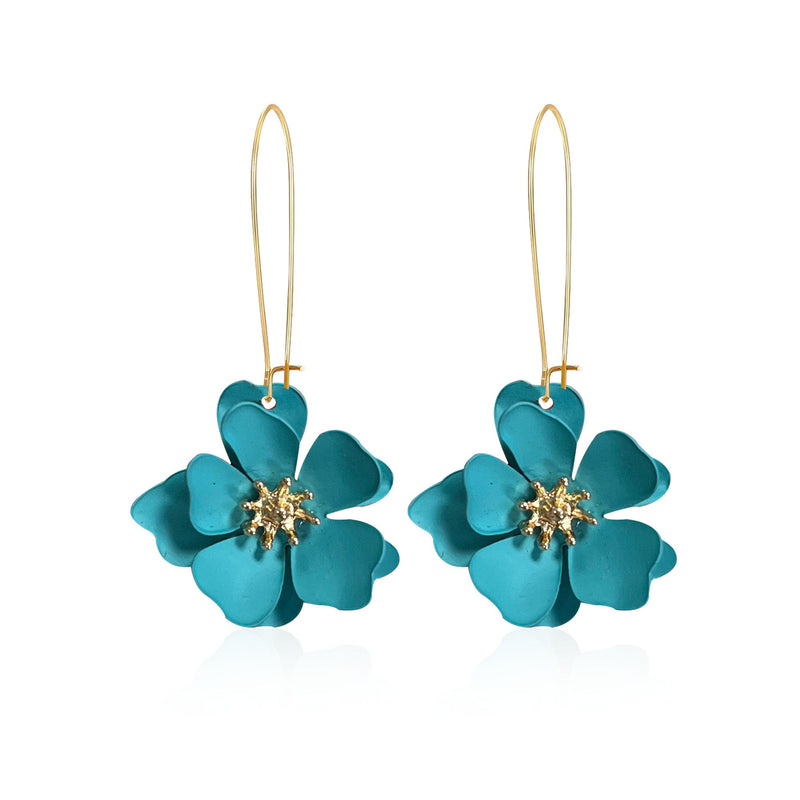 YUNXI Unique Boho Flower Dangle Earrings Exaggerated Layered Floral Petal Drop Dangle Earrings Statement Stud Earring for Women Jewelry Gifts with Box (Light Blue)