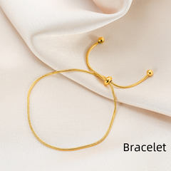 Korean 18K Gold Simple Snake Chain Bracelet, Adjustable