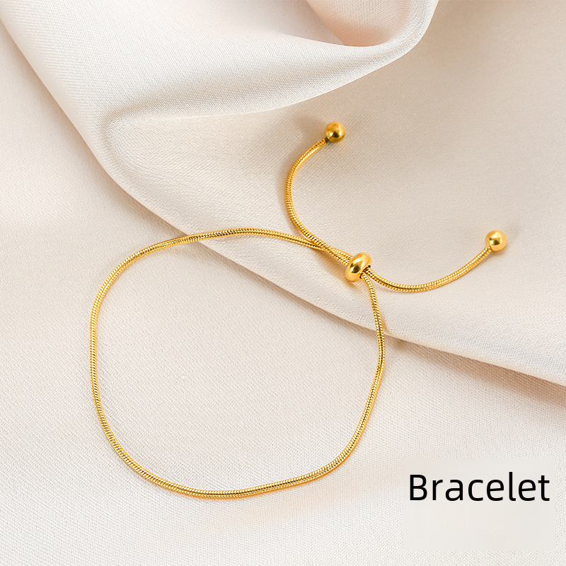 Korean 18K Gold Simple Snake Chain Bracelet, Adjustable