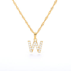 Wholesale Gold Zircon Letter Pendant Necklace 18K Chain