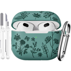 DXITROMI for Airpods 3rd Generation Case - Flower Engraved Soft Silicone Case Compatible with Airpods Case 3rd Generation - Cute Case for Airpod 3rd Generation with Cleaner Kit & Keychain (Pine Green)