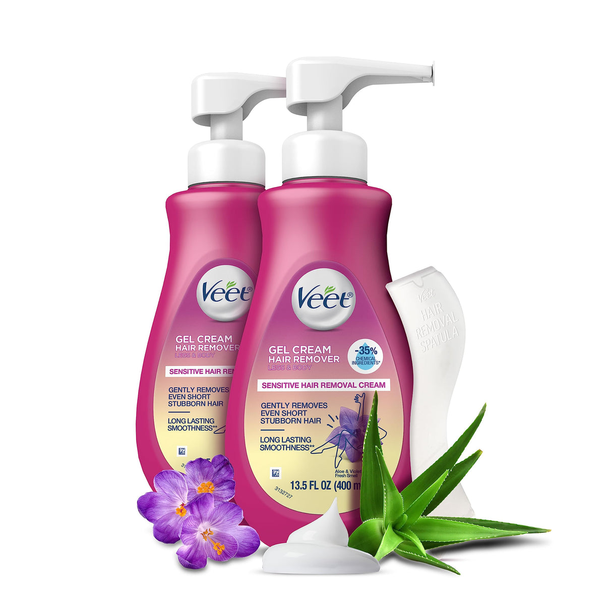 VEET 5 Min Sensitive Skin Hair Removal Cream For Women Painless Bikini Hair Removal Gel Kit Dermatologically Tested For Body & Intimate Areas 27.04 Fl Oz Total Pack of 2