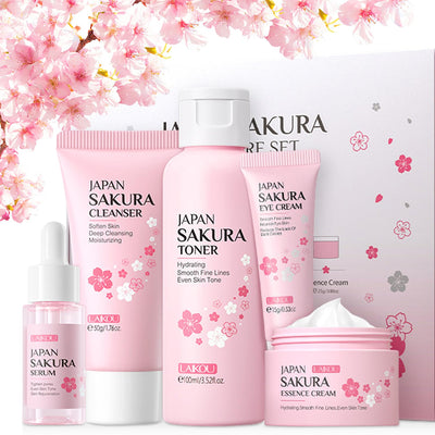 5Pcs Skin Care Set Sakura Women Beauty Gift Sets Korean Skin Care Kit with Cleanser Face Serum Face CreamTonerEye Cream Mud Mask - Skin Care Routine Kit for Women (Sakura)