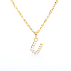 Wholesale Gold Zircon Letter Pendant Necklace 18K Chain