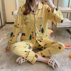 Cute Women's Long Sleeve Pajama Set for Home Wear