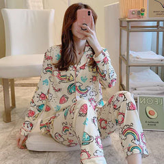 Cute Women's Long Sleeve Pajama Set for Home Wear