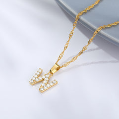 Wholesale Gold Zircon Letter Pendant Necklace 18K Chain