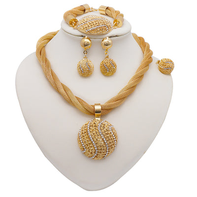 18K Gold Twisted Chain Pendant Necklace Set with Earrings