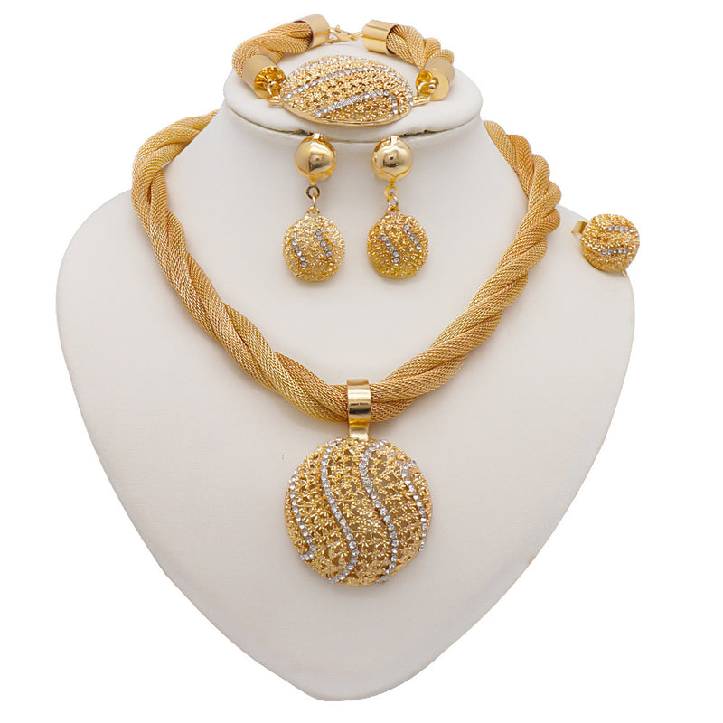 18K Gold Twisted Chain Pendant Necklace Set with Earrings