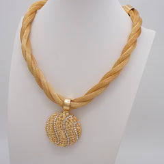 18K Gold Twisted Chain Pendant Necklace Set with Earrings