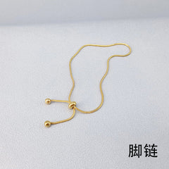 Korean 18K Gold Simple Snake Chain Bracelet, Adjustable