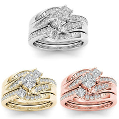 18k Gold Electroplated Rose Gold Diamond Zircon Ring