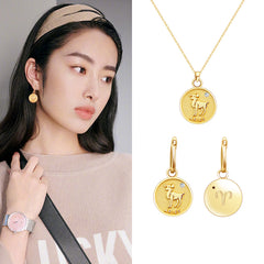 S925 Silver Zodiac Coin Necklace with 14K Gold Chain