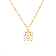Wholesale Gold Zircon Letter Pendant Necklace 18K Chain