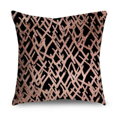 Rose Gold Polyester Pillow Cover with Black Gold Design