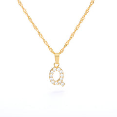 Wholesale Gold Zircon Letter Pendant Necklace 18K Chain