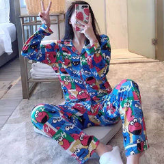 Cute Women's Long Sleeve Pajama Set for Home Wear