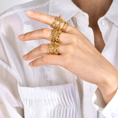 Trendy 18K Gold-Plated Stainless Steel Chain Ring