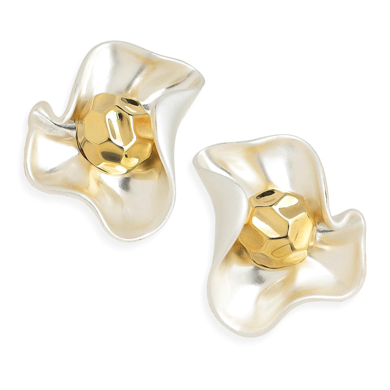 Frigotine Chunky Gold Flower Stud Earrings for Women Trendy Statement Vintage Geometric Irregular Textured Lightweight Hypoallergenic Earing Prom Fashion Jewelry Gift