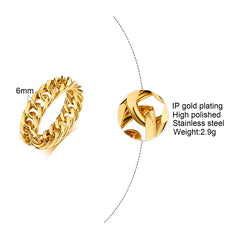 Trendy 18K Gold-Plated Stainless Steel Chain Ring
