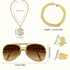 Hip Hop Gold Chain Set with Sunglasses (5 Dollar Theme)
