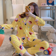 Cute Women's Long Sleeve Pajama Set for Home Wear