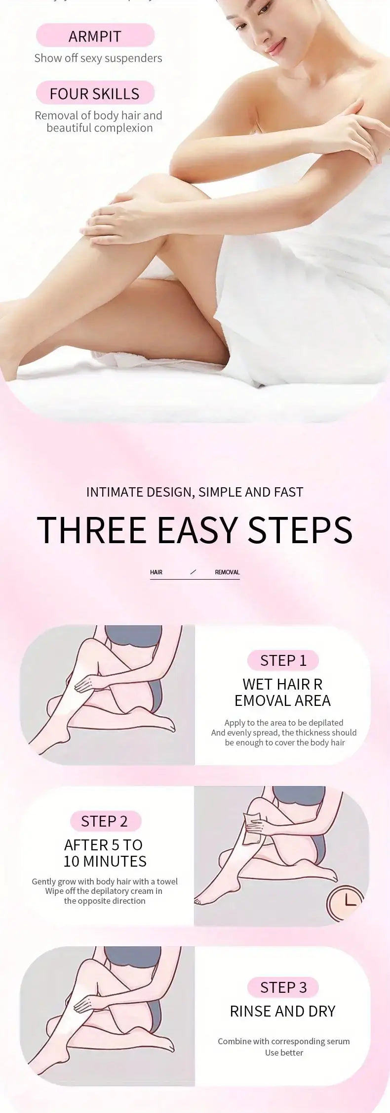 Painless Hair Removal Cream for Women - Sensitive Formula