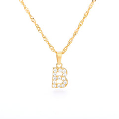 Wholesale Gold Zircon Letter Pendant Necklace 18K Chain