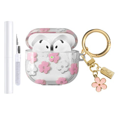 AIIEKZ Compatible with AirPods 4 Case Cover 2024 Soft TPU Case with Cute Flower Pattern for AirPods 4th Generation Case with Flower Keychain and Cleaning Kit for Girls Women (Pink)