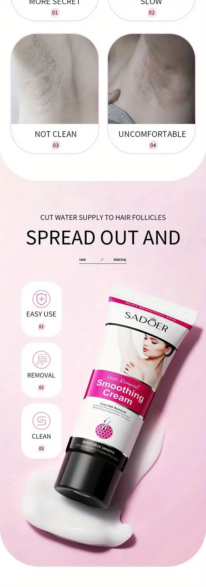 Painless Hair Removal Cream for Women - Sensitive Formula