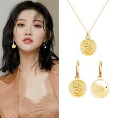S925 Silver Zodiac Coin Necklace with 14K Gold Chain