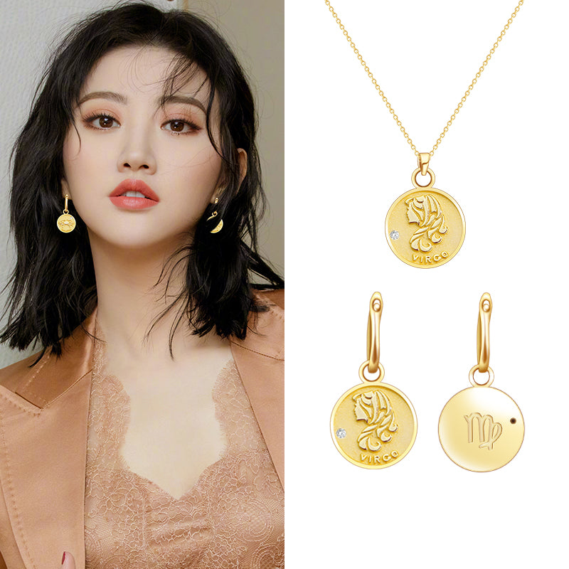 S925 Silver Zodiac Coin Necklace with 14K Gold Chain