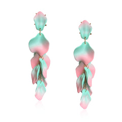 Long Acrylic Rose Petal Earrings Dangle Exaggerated Flower Earrings Drop Statement Floral Tassel Earrings for Women Party Daily Wear (Pink + Blue)