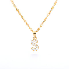 Wholesale Gold Zircon Letter Pendant Necklace 18K Chain