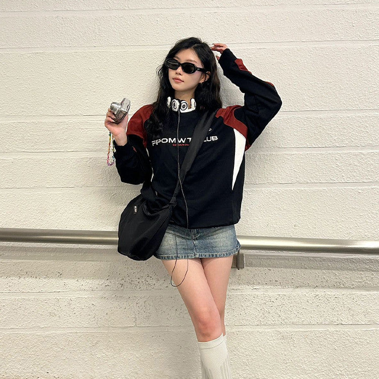 American Letter Embroidered Hip Hop Sweater Top