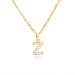 Wholesale Gold Zircon Letter Pendant Necklace 18K Chain