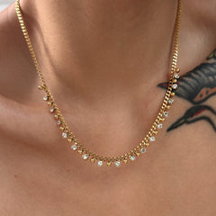 18K Gold-Plated Tassel Zircon Cuban Chain Necklace
