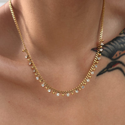 18K Gold-Plated Tassel Zircon Cuban Chain Necklace