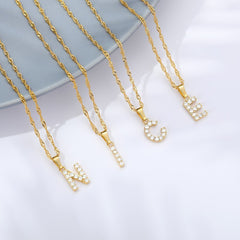 Wholesale Gold Zircon Letter Pendant Necklace 18K Chain