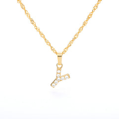 Wholesale Gold Zircon Letter Pendant Necklace 18K Chain