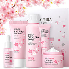 5Pcs Skin Care Set Sakura Women Beauty Gift Sets Korean Skin Care Kit with Cleanser Face Serum Face CreamTonerEye Cream Mud Mask - Skin Care Routine Kit for Women (Sakura)