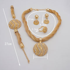 18K Gold Twisted Chain Pendant Necklace Set with Earrings