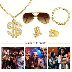 Hip Hop Gold Chain Set with Sunglasses (5 Dollar Theme)