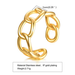 Trendy 18K Gold-Plated Stainless Steel Chain Ring