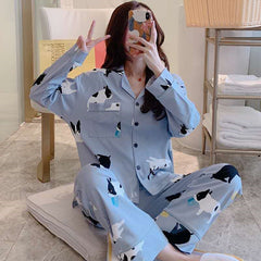 Cute Women's Long Sleeve Pajama Set for Home Wear