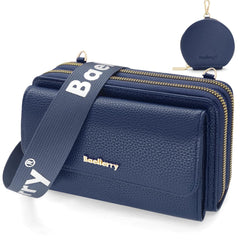 QEWORANE Women Crossbody Bag Small Leather Handbag Ladies Shoulder Bag Cell Phone Wristlet Clutch Purse with Card Slots (Navy Blue)